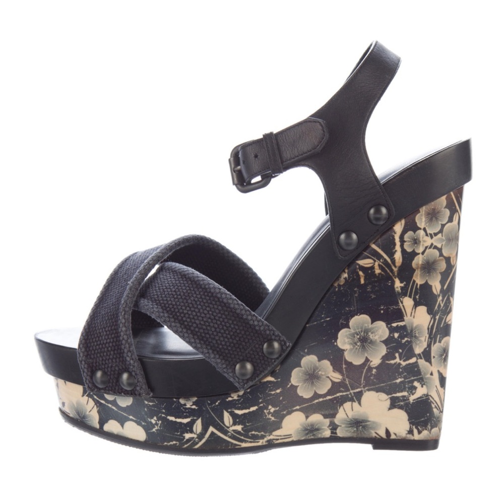 Bottega Veneta Black Wedge Sandals with Ankle Strap